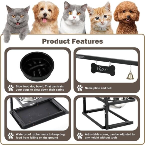 Elevated Dog Bowls with Slow Feeder, Raised Dog Bowl for Large Dogs Adjustable - Picture 4 of 7